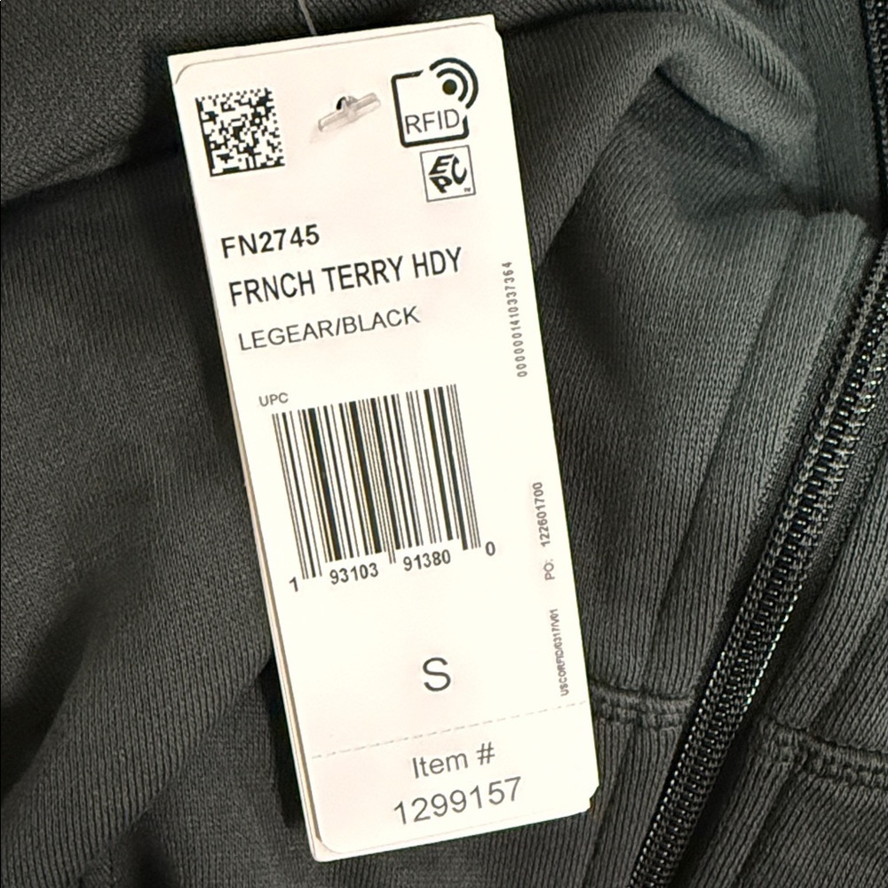 Adidas French Terry Hoodie Legear Green and Black Size S - Picture 3 of 4
